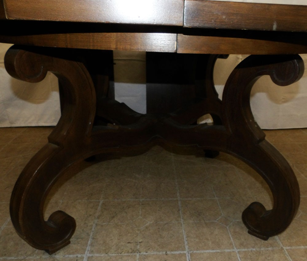 Hexagonal Shaped Walnut Pedestal Base Table with Two Leaves by Drexel - 4