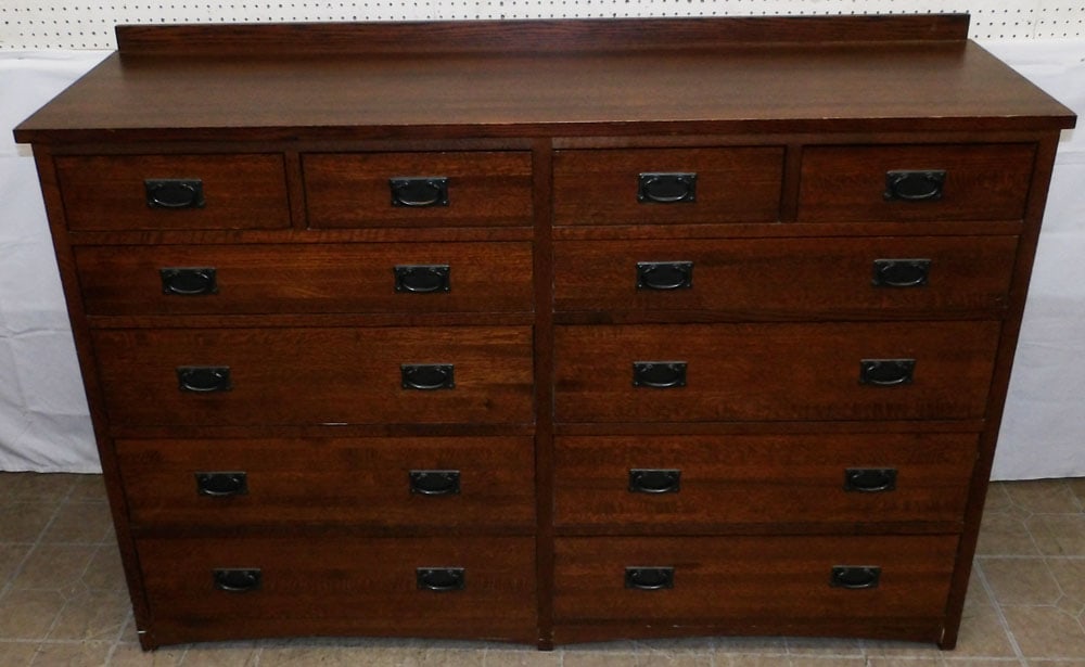 Modern Mission Oak Twelve Drawer Chest: Modern Mission Oak Twelve Drawer Chest . 46 1/4" H 66" W 19" D "ALL DESCRIPTIONS AND ANY CONDITION STATEMENT GIVEN BY LANGSTON AUCTION GALLERY ARE STRICTLY OPINIONS AND LANGSTON'S SHALL HAVE NO RESPON