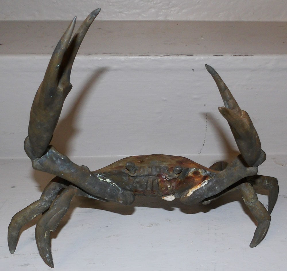 Brass Crab: Brass Crab . 9 1/2" H 11 1/2" W "ALL DESCRIPTIONS AND ANY CONDITION STATEMENT GIVEN BY LANGSTON AUCTION GALLERY ARE STRICTLY OPINIONS AND LANGSTON'S SHALL HAVE NO RESPONSIBILITY FOR ERRORS OR