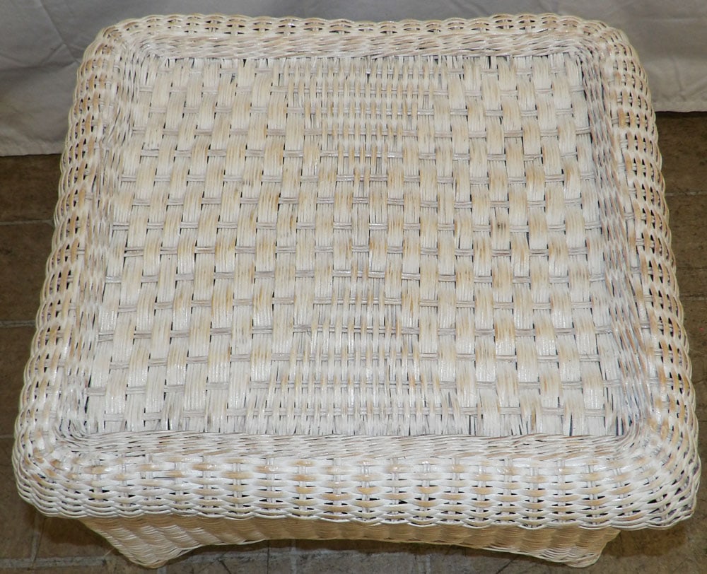 Painted Wicker Ottoman - 2
