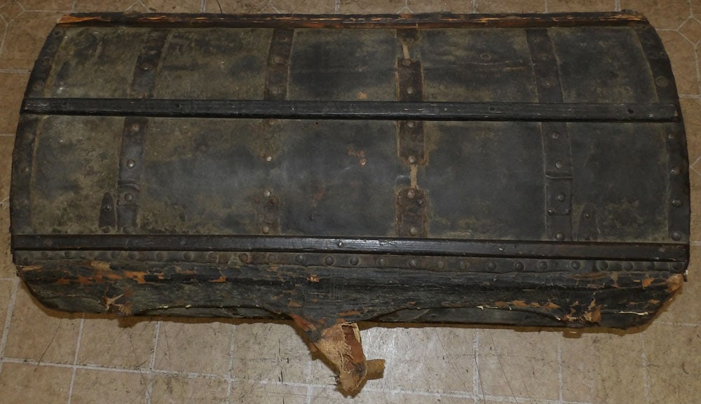 Antique Leather Bound Trunk - 2