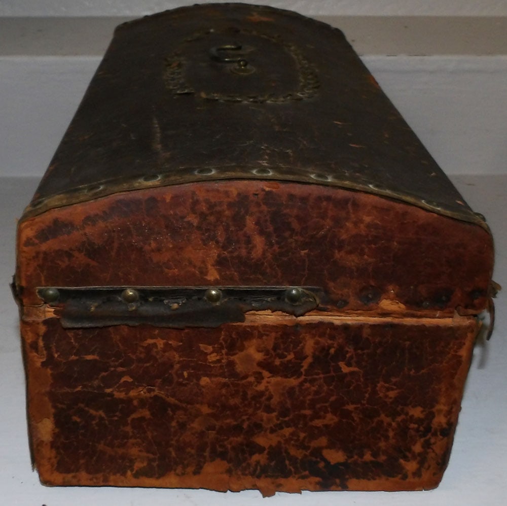 Antique Leather Bound Trunk - 5