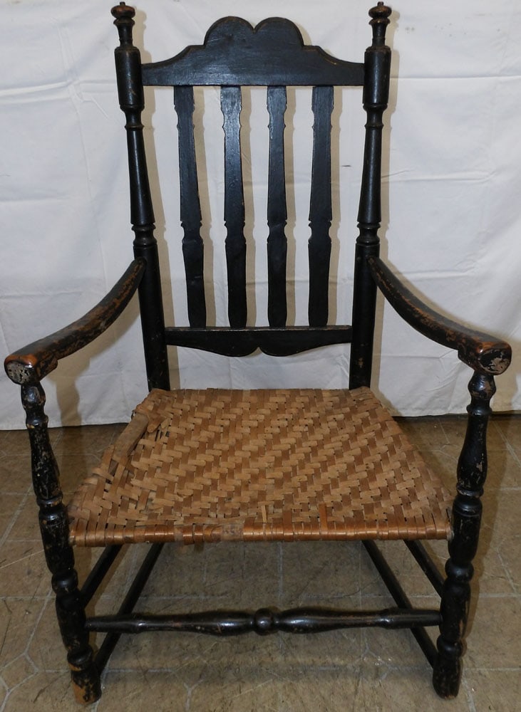 Antique Painted Wood Arm Chair: Antique Painted Wood Arm Chair . 39 3/4" H 25" W 17 1/2" D "ALL DESCRIPTIONS AND ANY CONDITION STATEMENT GIVEN BY LANGSTON AUCTION GALLERY ARE STRICTLY OPINIONS AND LANGSTON'S SHALL HAVE NO