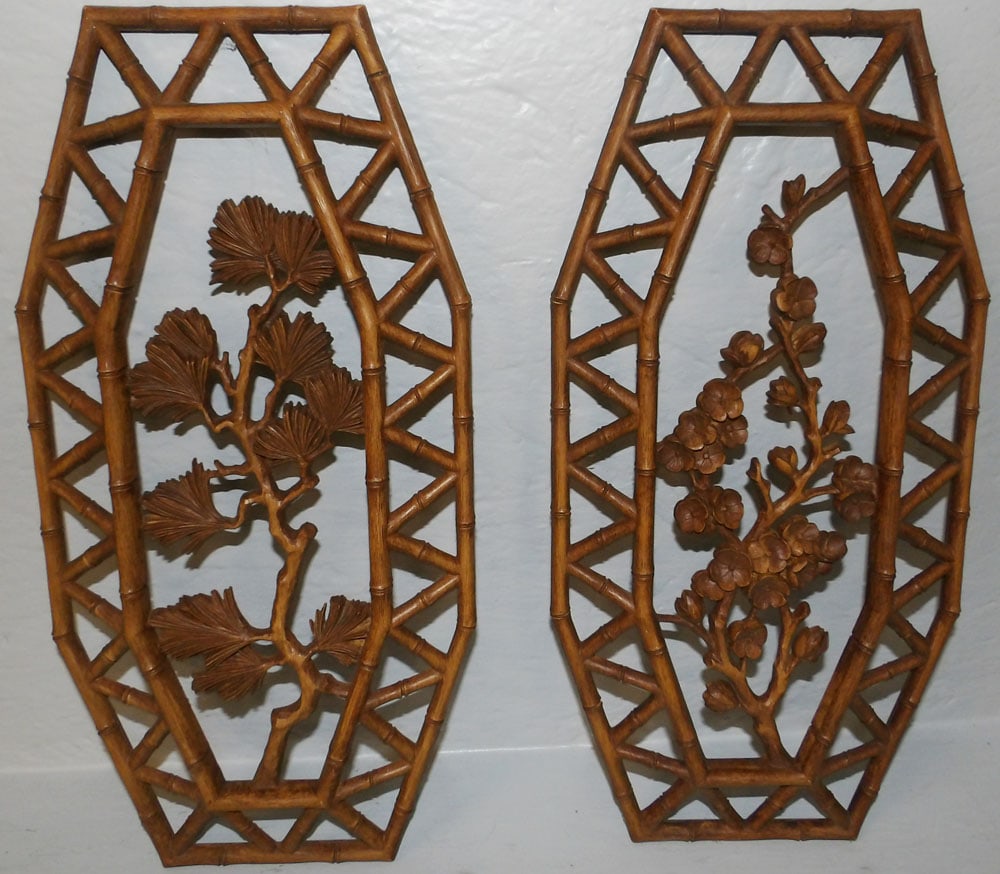 Two Painted Resin Faux Bamboo Wall Plaques: Two Painted Resin Faux Bamboo Wall Plaques . 15 1/2" x 7 3/4" "ALL DESCRIPTIONS AND ANY CONDITION STATEMENT GIVEN BY LANGSTON AUCTION GALLERY ARE STRICTLY OPINIONS AND LANGSTON'S SHALL HAVE NO