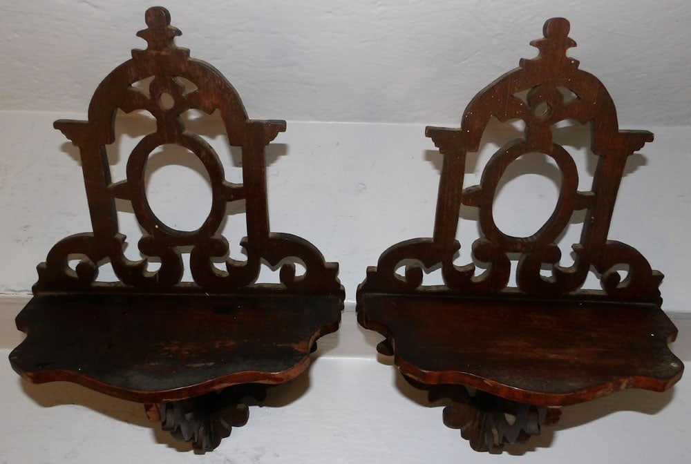 Two Antique Open Work Wall Brackets: Two Antique Open Work Wall Brackets . 17 1/2" x 11 1/2" "ALL DESCRIPTIONS AND ANY CONDITION STATEMENT GIVEN BY LANGSTON AUCTION GALLERY ARE STRICTLY OPINIONS AND LANGSTON'S SHALL HAVE NO