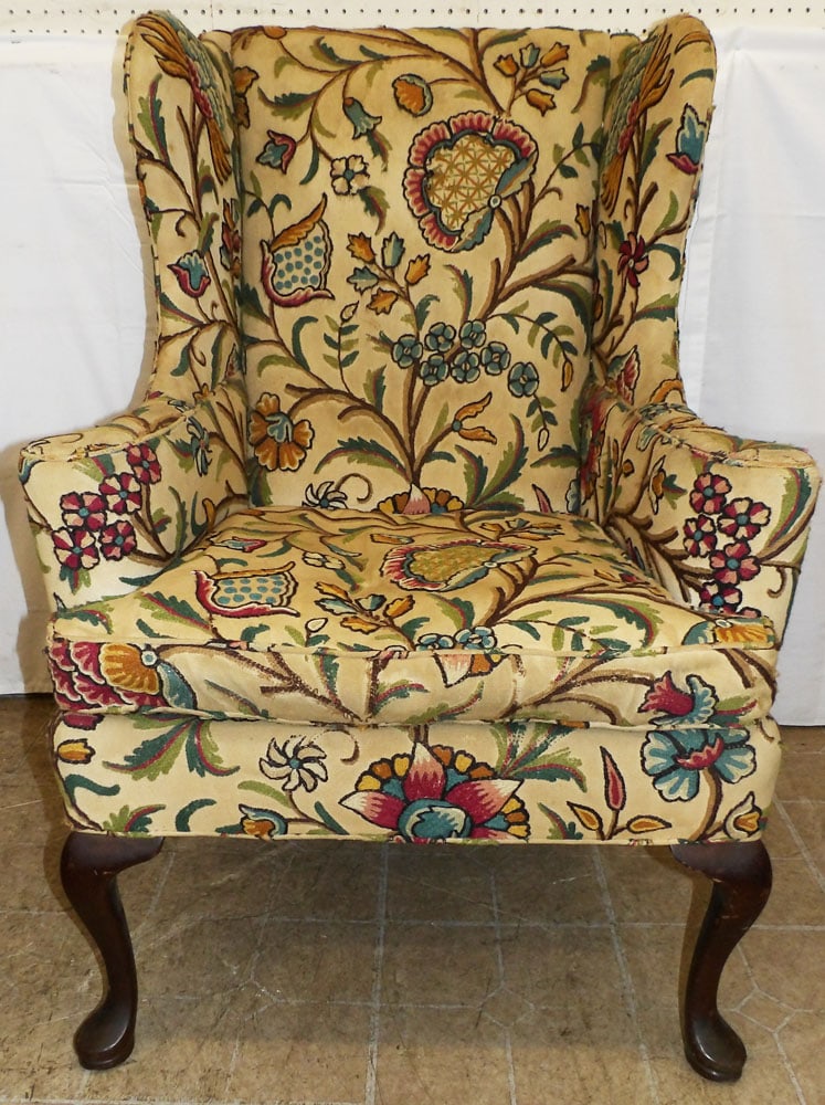 Mahogany & Crewel Work Upholstered Wing Back Chair by Hickory (1 of 6)