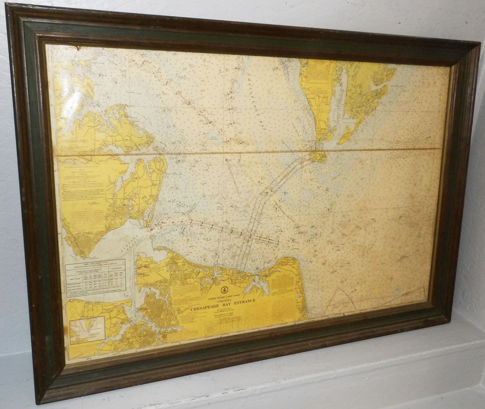 Framed Map of Chesapeake Bay: Framed Map of Chesapeake Bay . 40" x 28" "ALL DESCRIPTIONS AND ANY CONDITION STATEMENT GIVEN BY LANGSTON AUCTION GALLERY ARE STRICTLY OPINIONS AND LANGSTON'S SHALL HAVE NO RESPONSIBILITY FOR ERRORS
