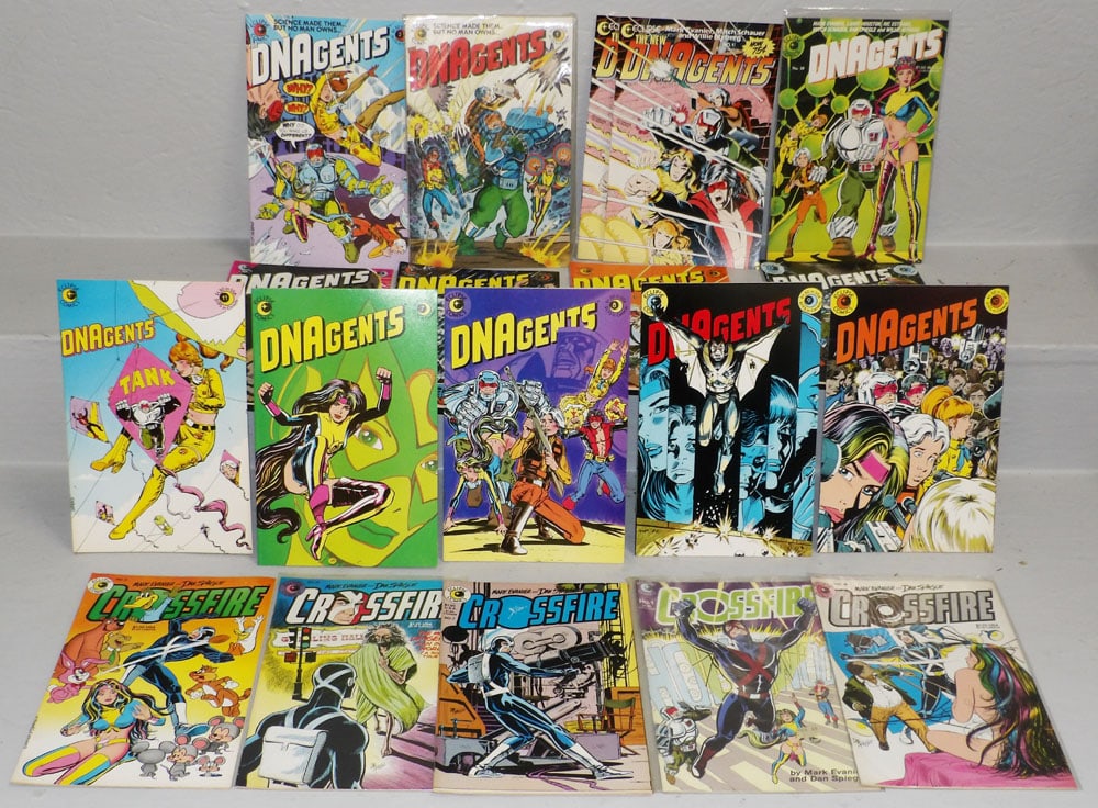 Approx. Twenty 1980's DNA Agents & Crossfire Comic Books: Approx. Twenty 1980's DNA Agents & Crossfire Comic Books . Up to 7" x 10" "ALL DESCRIPTIONS AND ANY CONDITION STATEMENT GIVEN BY LANGSTON AUCTION GALLERY ARE STRICTLY OPINIONS AND LANGSTON'S SHALL