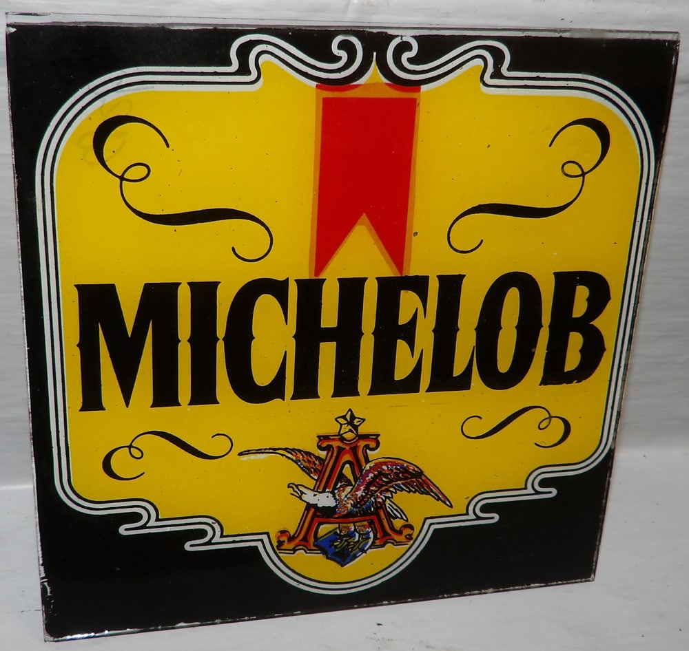 Small Reverse Painted Glass Beer Sign: Small Reverse Painted Glass Beer Sign. 6" x 6" "ALL DESCRIPTIONS AND ANY CONDITION STATEMENT GIVEN BY LANGSTON AUCTION GALLERY ARE STRICTLY OPINIONS AND LANGSTON'S SHALL HAVE NO RESPONSIBILITY FOR ERR