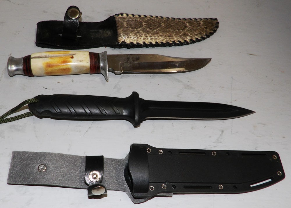 Two Knives, One with Bone Handle & Leather Sheath (1 of 2)