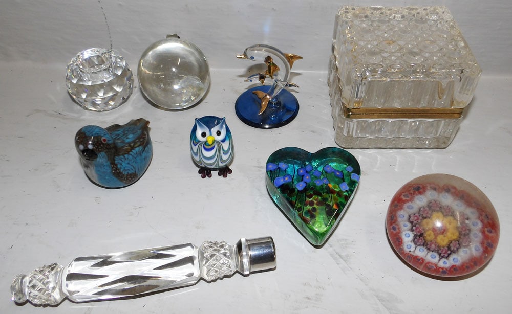 Lot of Crystal Jewelry Box & Art Glass Paperweights (1 of 4)
