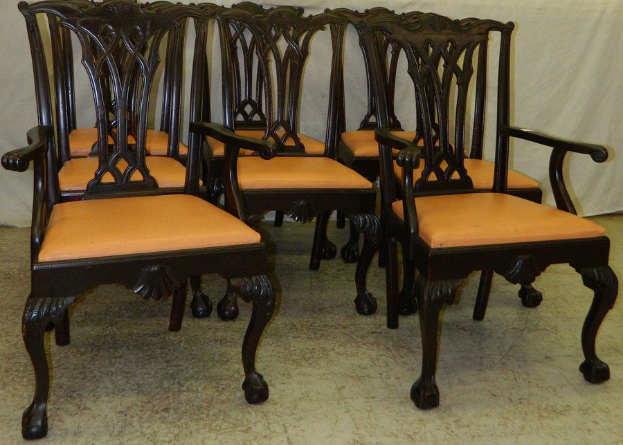 Set of 8 Robert Morris style Chippendale chairs.: Set of 8 Robert Morris style Chippendale chairs.