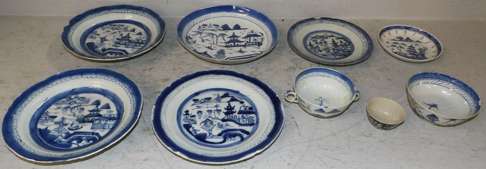 Lot of 19th Century Canton Porcelain Bowls & Cups, (As Is): Lot of 19th Century Canton Porcelain Bowls & Cups, (As Is) . Up to 9" Dia. ALL DESCRIPTIONS AND ANY CONDITION STATEMENT GIVEN BY LANGSTON AUCTION GALLERY ARE STRICTLY OPINIONS AND LANGSTON'S SHALL