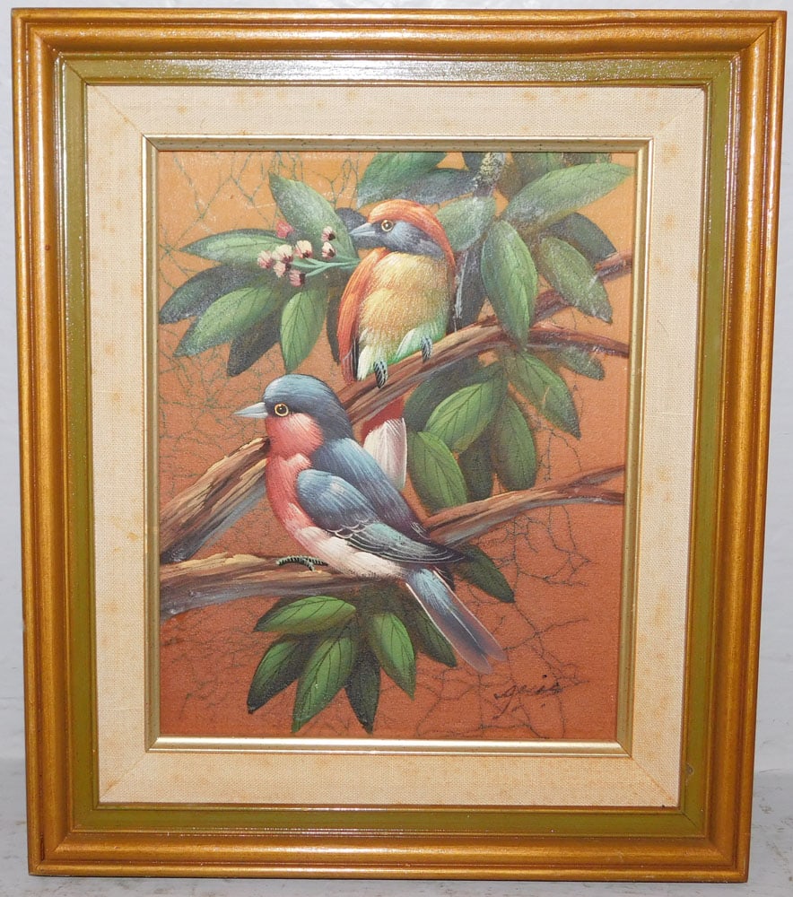 Framed Oil on Canvas of Birds Artist Signed: Framed Oil on Canvas of Birds Artist Signed . 14 3/4" x 12" ALL DESCRIPTIONS AND ANY CONDITION STATEMENT GIVEN BY LANGSTON AUCTION GALLERY ARE STRICTLY OPINIONS AND LANGSTON'S SHALL HAVE NO