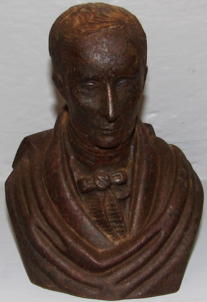 Antique Cast Iron Bust: Antique Cast Iron Bust . 6 1/2" H 5" W ALL DESCRIPTIONS AND ANY CONDITION STATEMENT GIVEN BY LANGSTON AUCTION GALLERY ARE STRICTLY OPINIONS AND LANGSTON'S SHALL HAVE NO RESPONSIBILITY FOR ERRORS OR