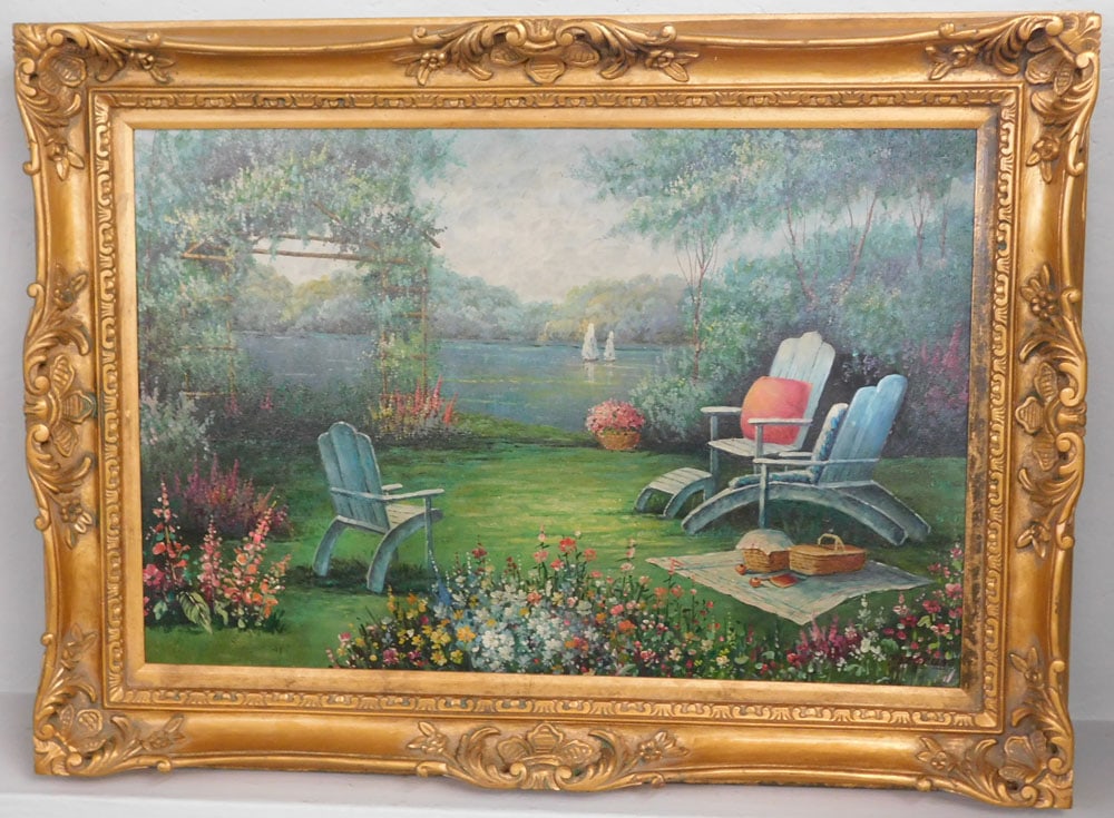 Framed Oil on Canvas Lake Scene Artist Signed (1 of 8)