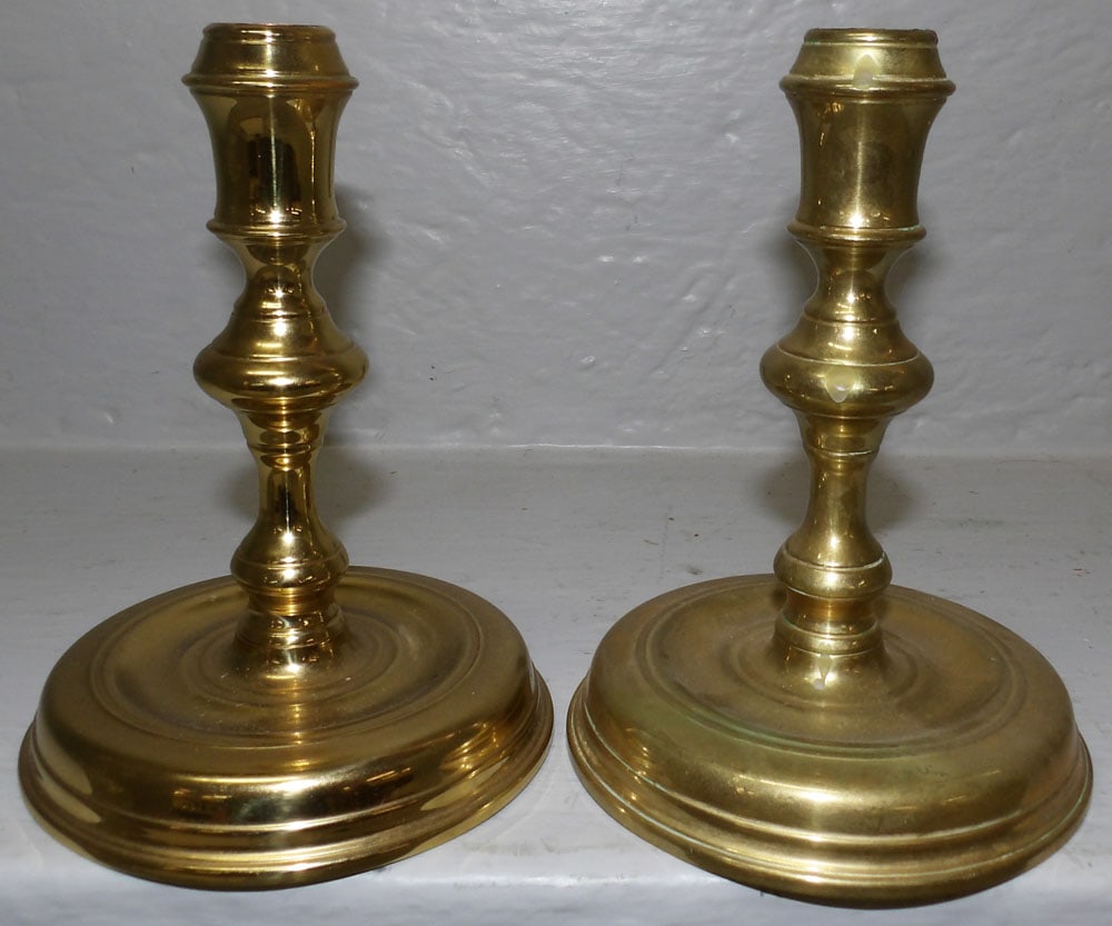 Pair of Cast Brass Round Base Candlesticks by VA Metalcrafters (1 of 3)