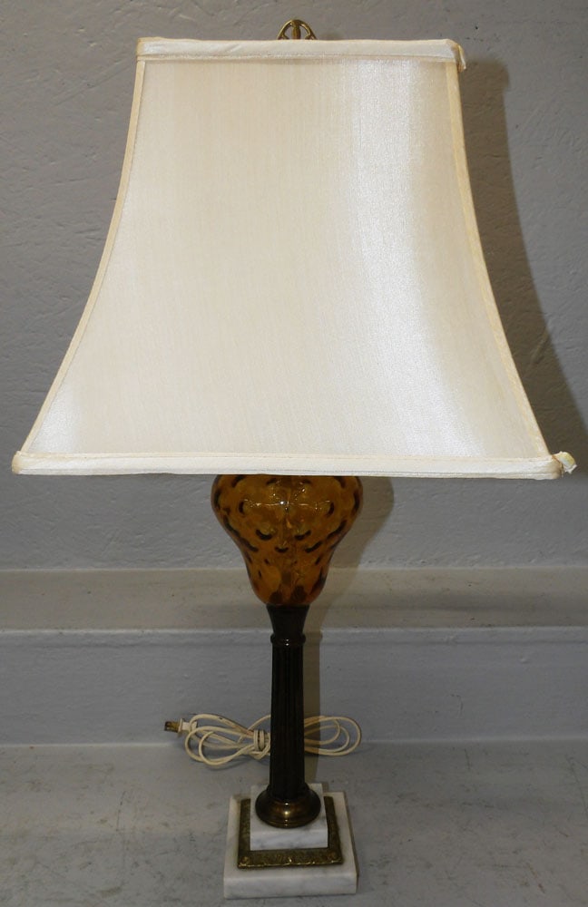 Amber Thumb Print Font Brass & Marble Base Lamp (1 of 4)