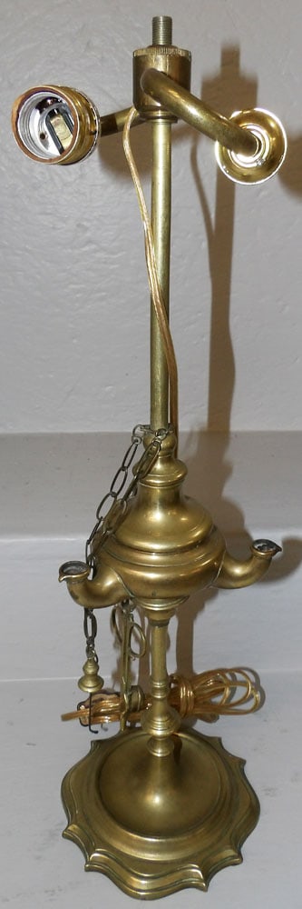 Antique Brass Whale Oil Lamp, Electrified (1 of 5)