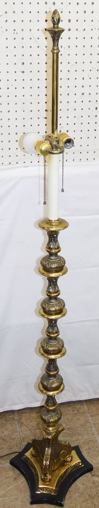 Ornate Gilded Metal Pricket Candlestick Form Two Light Pedestal Floor Lamp (1 of 4)