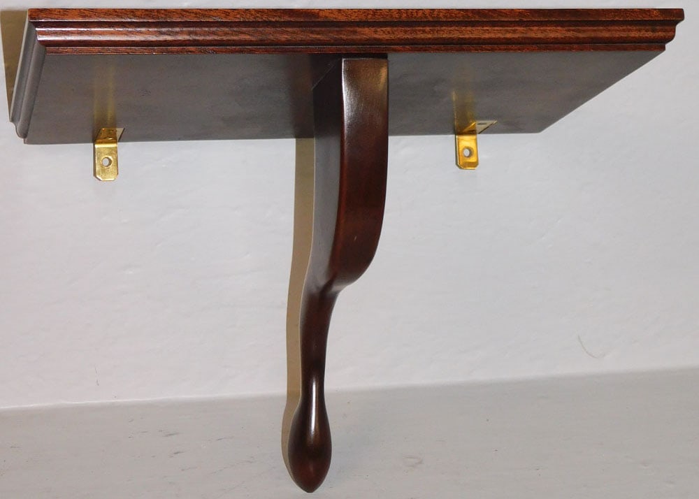 Bench Made Mahogany Queen Anne Style Wall Bracket by Alam Ives, Norfolk, VA: Bench Made Mahogany Queen Anne Style Wall Bracket by Alam Ives, Norfolk, VA. 8 1/2" H 12 1/2" W 8" D ALL DESCRIPTIONS AND ANY CONDITION STATEMENT GIVEN BY LANGSTON AUCTION GALLERY ARE STRICTLY OPINION