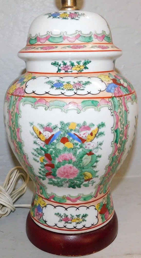Oriental Porcelain Urn Made Into Lamp: Oriental Porcelain Urn Made Into Lamp . 14 1/4" H 6 1/4" Dia. ALL DESCRIPTIONS AND ANY CONDITION STATEMENT GIVEN BY LANGSTON AUCTION GALLERY ARE STRICTLY OPINIONS AND LANGSTON'S SHALL HAVE NO RESPONSI