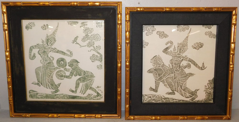Two Framed Oriental Block Prints on Rice Paper: Two Framed Oriental Block Prints on Rice Paper . 24 1/4" x 23 1/4" ALL DESCRIPTIONS AND ANY CONDITION STATEMENT GIVEN BY LANGSTON AUCTION GALLERY ARE STRICTLY OPINIONS AND LANGSTON'S SHALL HAVE NO RES