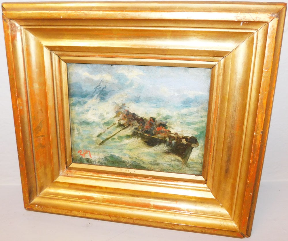 Antique Framed Oil on Board of Boat on Rough Sea Artist Signed: Antique Framed Oil on Board of Boat on Rough Sea Artist Signed . 14 1/4" x 16 1/4" ALL DESCRIPTIONS AND ANY CONDITION STATEMENT GIVEN BY LANGSTON AUCTION GALLERY ARE STRICTLY OPINIONS AND LANGSTON'S S