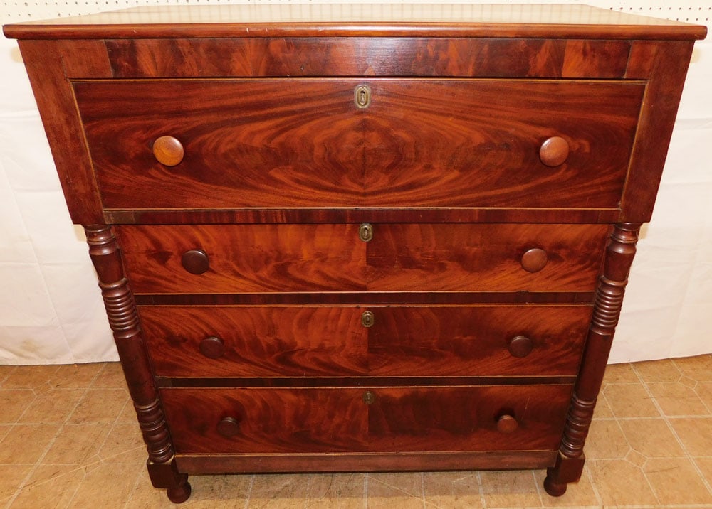 19th Century Mahogany Four Drawer Chest: 19th Century Mahogany Four Drawer Chest . 45" H 42" W 21 3/4" D ALL DESCRIPTIONS AND ANY CONDITION STATEMENT GIVEN BY LANGSTON AUCTION GALLERY ARE STRICTLY OPINIONS AND LANGSTON'S SHALL HAVE NO RESPON