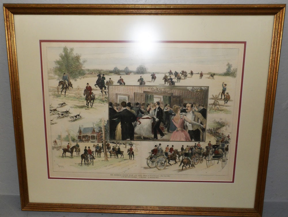Framed Print Entitled Richmond County Hunt & Ball: Framed Print Entitled Richmond County Hunt & Ball. 23 3/4" x 29" ALL DESCRIPTIONS AND ANY CONDITION STATEMENT GIVEN BY LANGSTON AUCTION GALLERY ARE STRICTLY OPINIONS AND LANGSTON'S SHALL HAVE NO