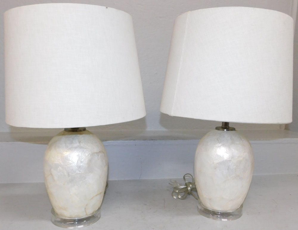 Pair of Modern Shell Decorated Lamps with Acrylic Bases (1 of 5)
