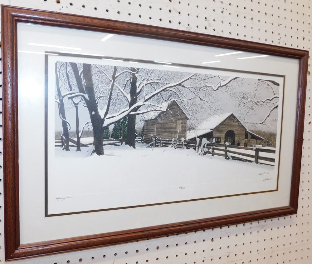 Framed Bob Timberlake Print Pencil Signed & Numbered, "Heavy Snow": Framed Bob Timberlake Print Pencil Signed & Numbered, "Heavy Snow". 18 1/4" x 29 3/4" ALL DESCRIPTIONS AND ANY CONDITION STATEMENT GIVEN BY LANGSTON AUCTION GALLERY ARE STRICTLY OPINIONS AND LANGSTON'