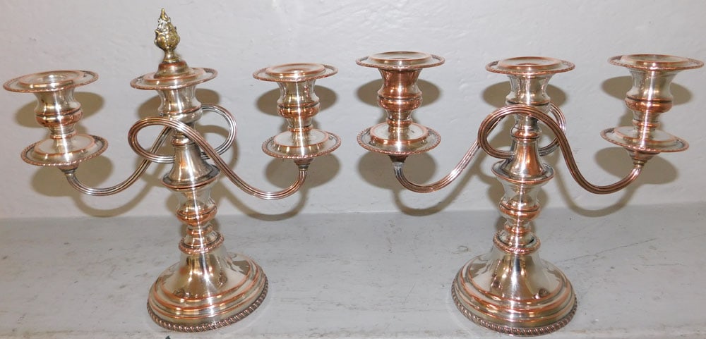 Pair of Sheffield Three Light Candelabras (1 of 5)
