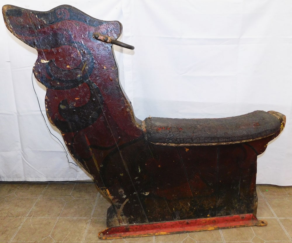 Antique Painted Carved Wood & Iron Hobby Horse: Antique Painted Carved Wood & Iron Hobby Horse. 38" H 46" W 8 1/4" D ALL DESCRIPTIONS AND ANY CONDITION STATEMENT GIVEN BY LANGSTON AUCTION GALLERY ARE STRICTLY OPINIONS AND LANGSTON'S SHALL HAVE NO
