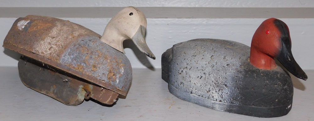 Two Painted Resin & Cork Back Duck Decoys: Two Painted Resin & Cork Back Duck Decoys. 9 1/2" H 19 3/4" L ALL DESCRIPTIONS AND ANY CONDITION STATEMENT GIVEN BY LANGSTON AUCTION GALLERY ARE STRICTLY OPINIONS AND LANGSTON'S SHALL HAVE NO RESPONSI