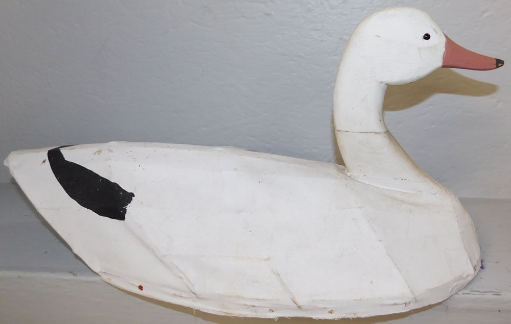Painted Wood Head & Canvas Back Swan Decoy: Painted Wood Head & Canvas Back Swan Decoy . 10 3/4" H 21" L ALL DESCRIPTIONS AND ANY CONDITION STATEMENT GIVEN BY LANGSTON AUCTION GALLERY ARE STRICTLY OPINIONS AND LANGSTON'S SHALL HAVE NO RESPONSIB