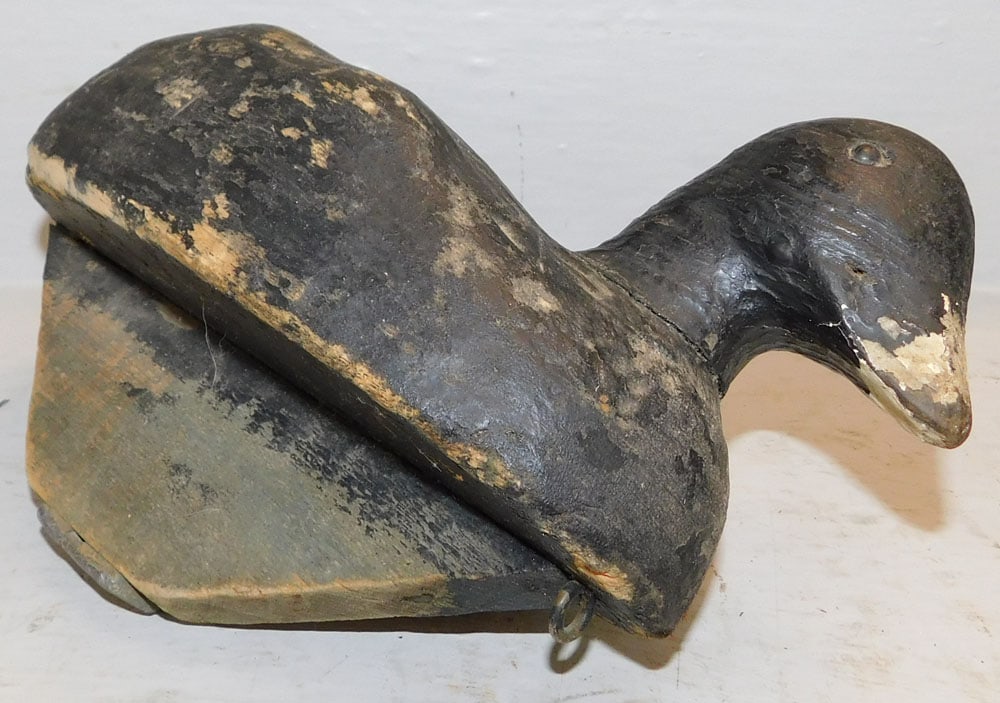Antique Painted Carved Wood Duck Decoy with Lead Weight: Antique Painted Carved Wood Duck Decoy with Lead Weight . 8" H 11 3/4" L ALL DESCRIPTIONS AND ANY CONDITION STATEMENT GIVEN BY LANGSTON AUCTION GALLERY ARE STRICTLY OPINIONS AND LANGSTON'S SHALL HAVE 