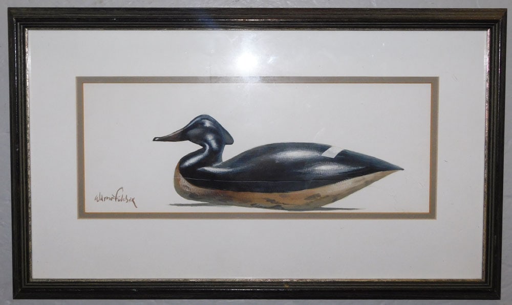 Framed Duck Decoy Watercolor Artist Signed: Framed Duck Decoy Watercolor Artist Signed . 10 1/4" x 17 1/2" ALL DESCRIPTIONS AND ANY CONDITION STATEMENT GIVEN BY LANGSTON AUCTION GALLERY ARE STRICTLY OPINIONS AND LANGSTON'S SHALL HAVE NO RESPONS