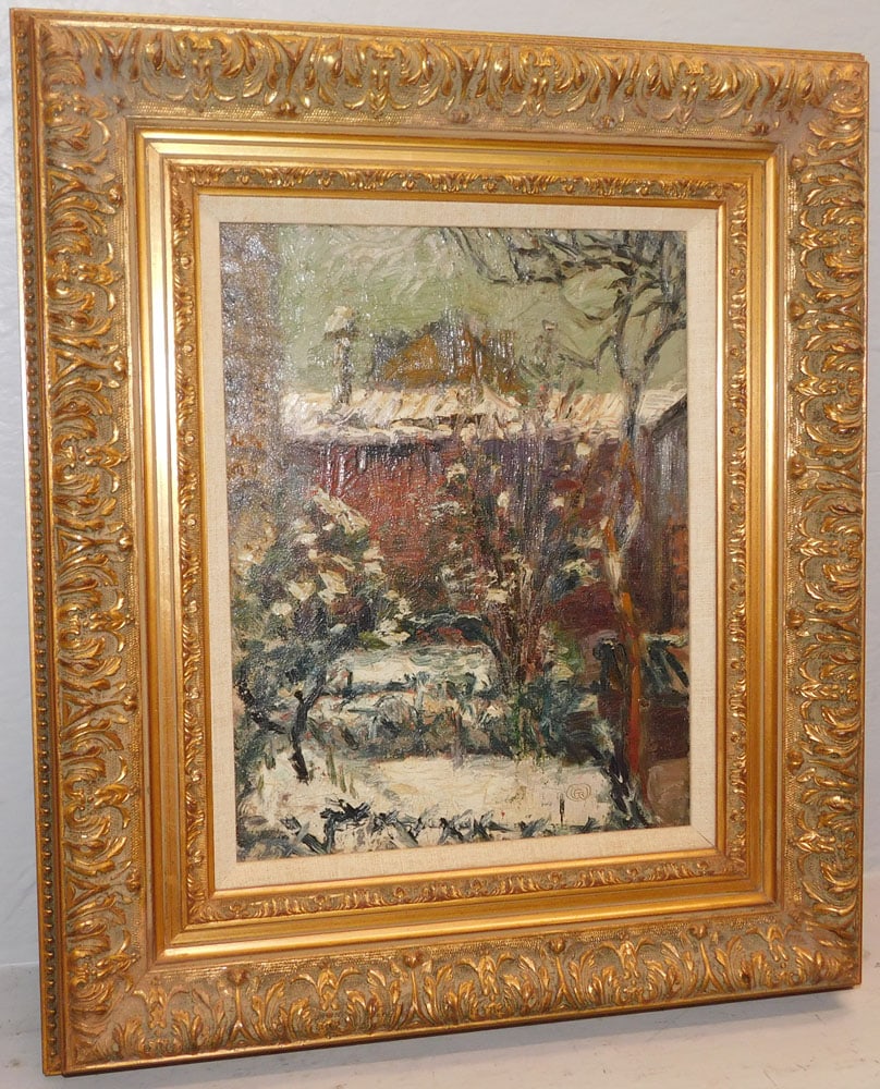 Framed Oil on Board Snow Scene Arist Signed (1 of 5)