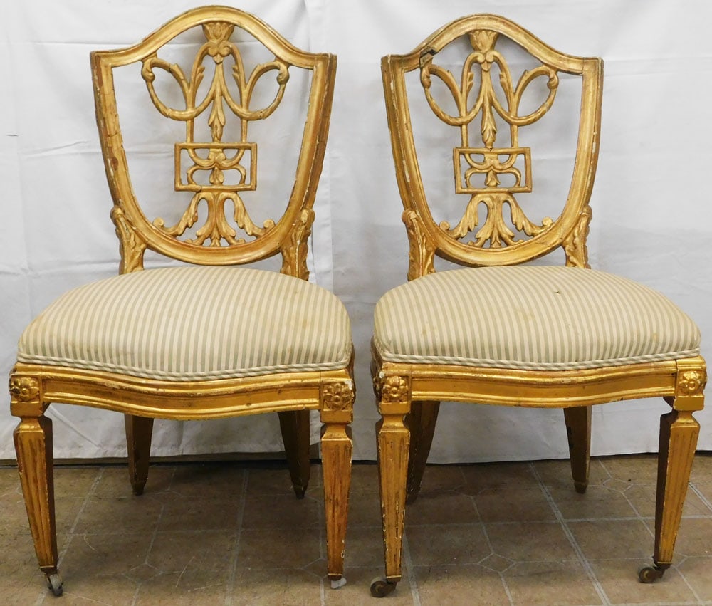 Pair of 19th Century Gilded Wood Side Chairs: Pair of 19th Century Gilded Wood Side Chairs . 37" H 20 3/4" W 20" D ALL DESCRIPTIONS AND ANY CONDITION STATEMENT GIVEN BY LANGSTON AUCTION GALLERY ARE STRICTLY OPINIONS AND LANGSTON'S SHALL HAVE NO R