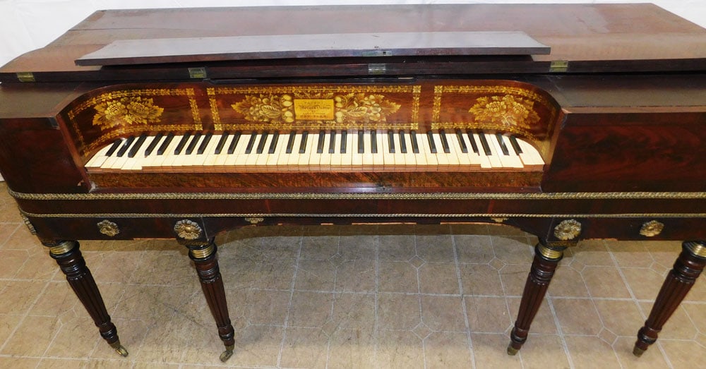 19th Century Mahogany & Bronze Ormolu Piano Forte Labeled Morgan Davis, NY: 19th Century Mahogany & Bronze Ormolu Piano Forte Labeled Morgan Davis, NY. 36" H 68 3/4" W 27" D ALL DESCRIPTIONS AND ANY CONDITION STATEMENT GIVEN BY LANGSTON AUCTION GALLERY ARE STRICTLY OPINIONS A