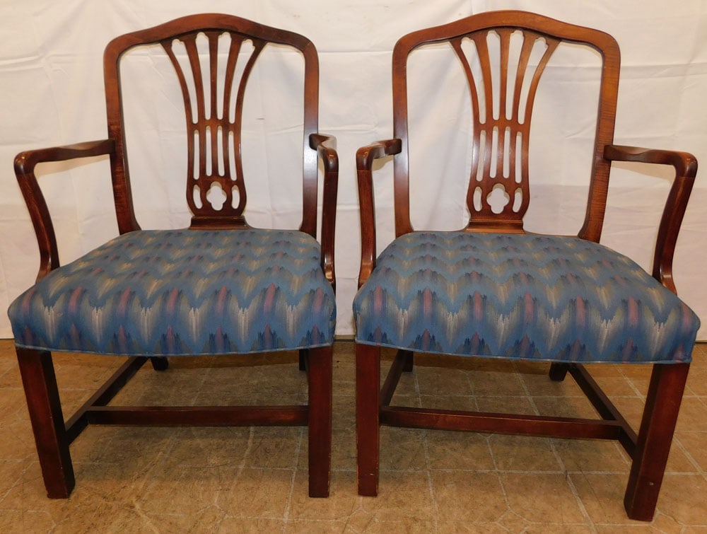 Pair of Mahogany & Upholstered Arm Chairs by Hammary Furniture (1 of 5)