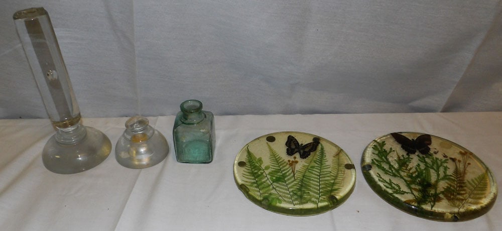 Lot of Acrylic Decorated Glass Trivets, Ink Bottle, & Candlestick (1 of 2)