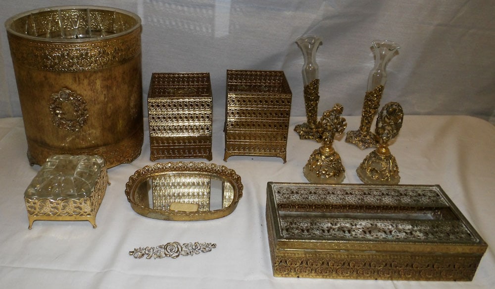 Lot of Gilded Metal Dresser Items (1 of 4)