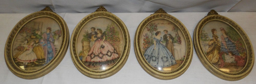 Lot of Fashion Prints with Beading in Bubble Glass Frames (1 of 3)