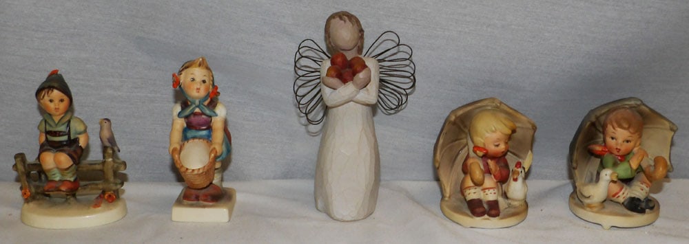 Lot of Porcelain Figurines, (Two Hummels): Lot of Porcelain Figurines, (Two Hummels). Up to 5 1/4" H 1 1/2" W "ALL DESCRIPTIONS AND ANY CONDITION STATEMENT GIVEN BY LANGSTON AUCTION GALLERY ARE STRICTLY OPINIONS AND LANGSTON'S SHALL HAVE NO RE