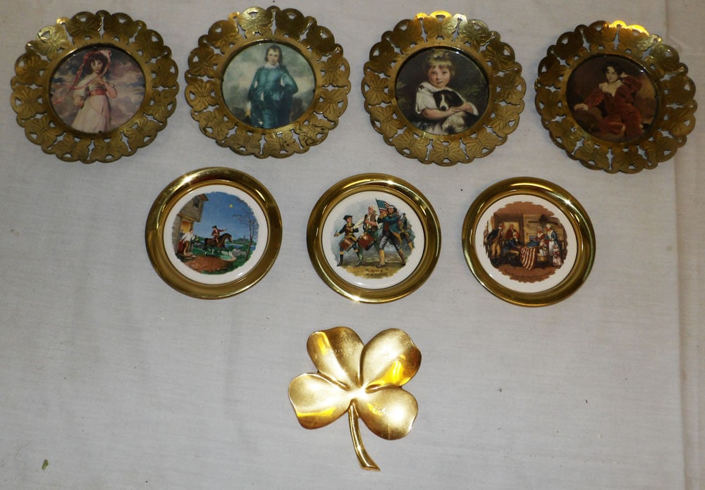 Lot of Small Brass Framed Prints & Brass Framed Porcelain Historical Scenes (1 of 4)