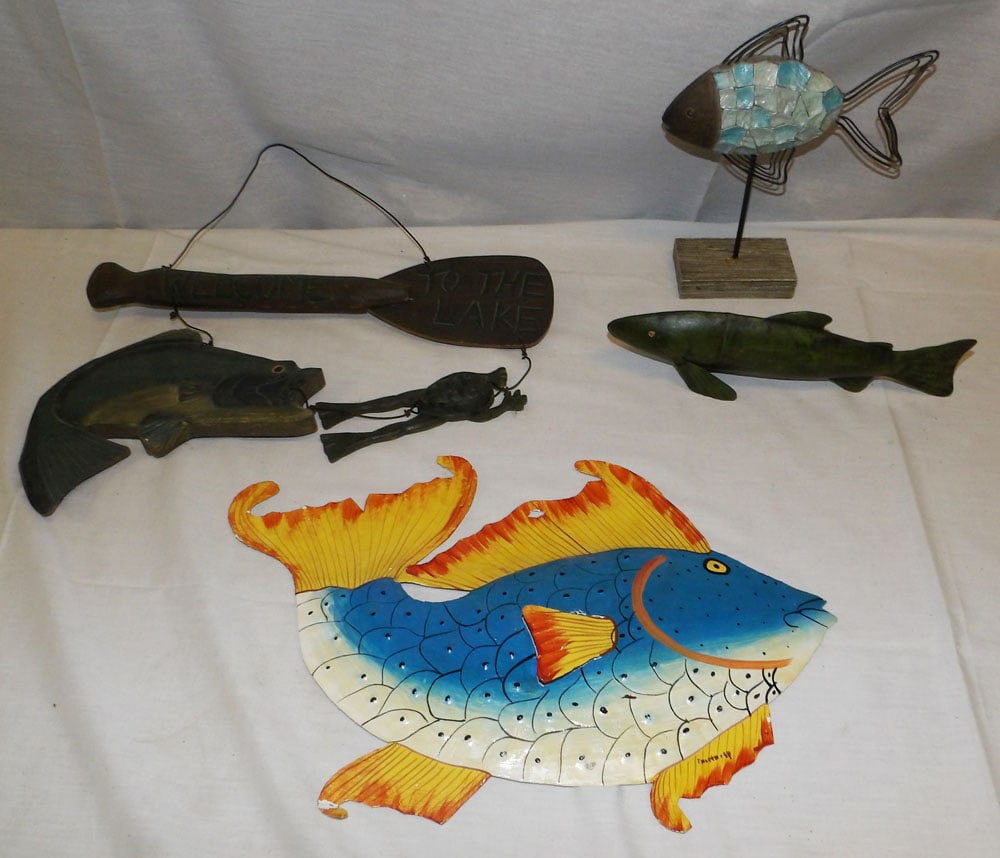 Painted Metal & Painted Wood Fish Decorative Items (1 of 4)