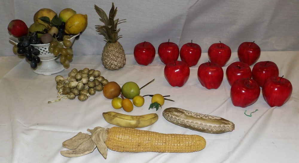 Lot of Faux Fruit & Porcelain Compote (1 of 1)