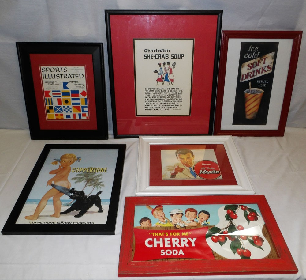 Lot of Framed Advertisement Prints: Lot of Framed Advertisement Prints . Up to 22 1/2" H 19" W "ALL DESCRIPTIONS AND ANY CONDITION STATEMENT GIVEN BY LANGSTON AUCTION GALLERY ARE STRICTLY OPINIONS AND LANGSTON'S SHALL HAVE NO RESPONSIBI